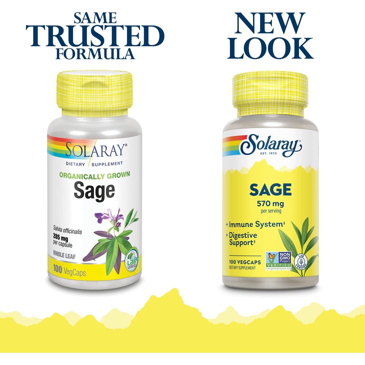 Hoja de Salvia Solaray 570mg - 100 VegCaps, Apoyo Inmunológico