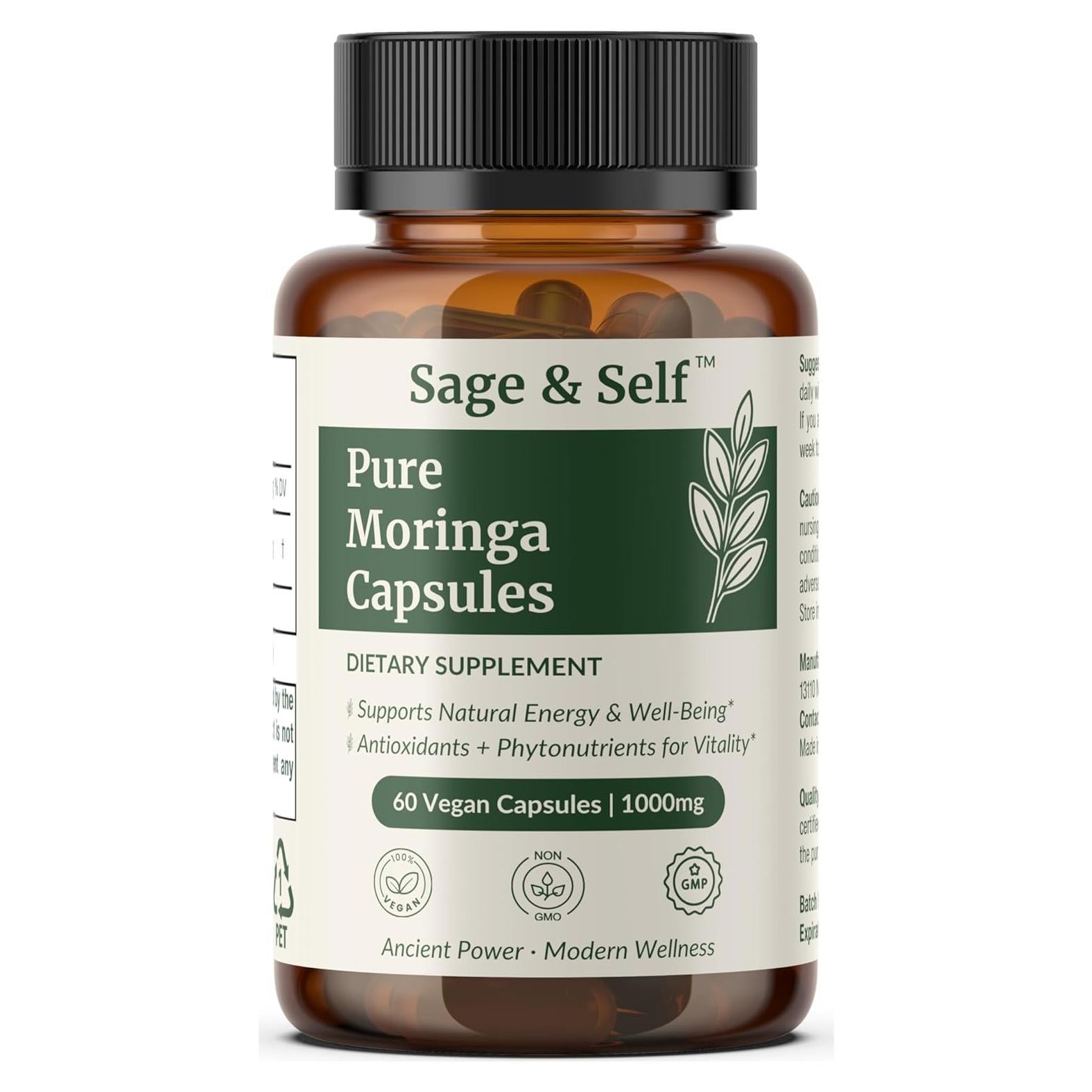 Cápsulas de Moringa Orgánica Sage & Self - 1000 mg - 60 Unidades