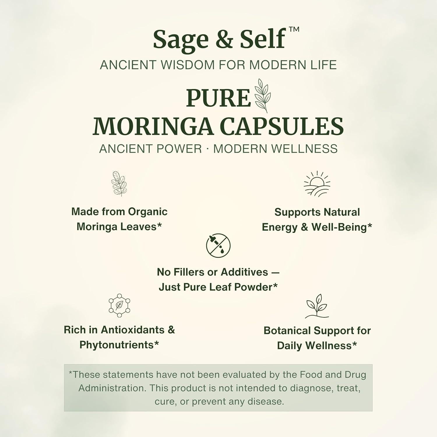 Cápsulas de Moringa Orgánica Sage & Self - 1000 mg - 60 Unidades