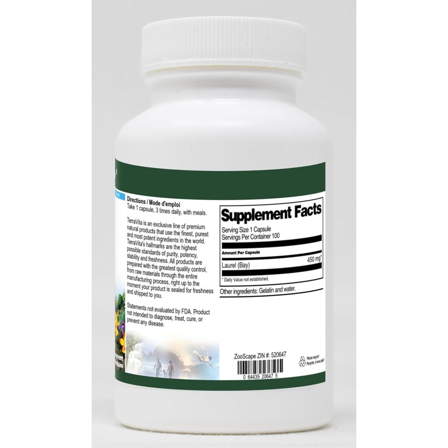 Cápsulas de Laurel TerraVita 450 mg - 100 Unidades