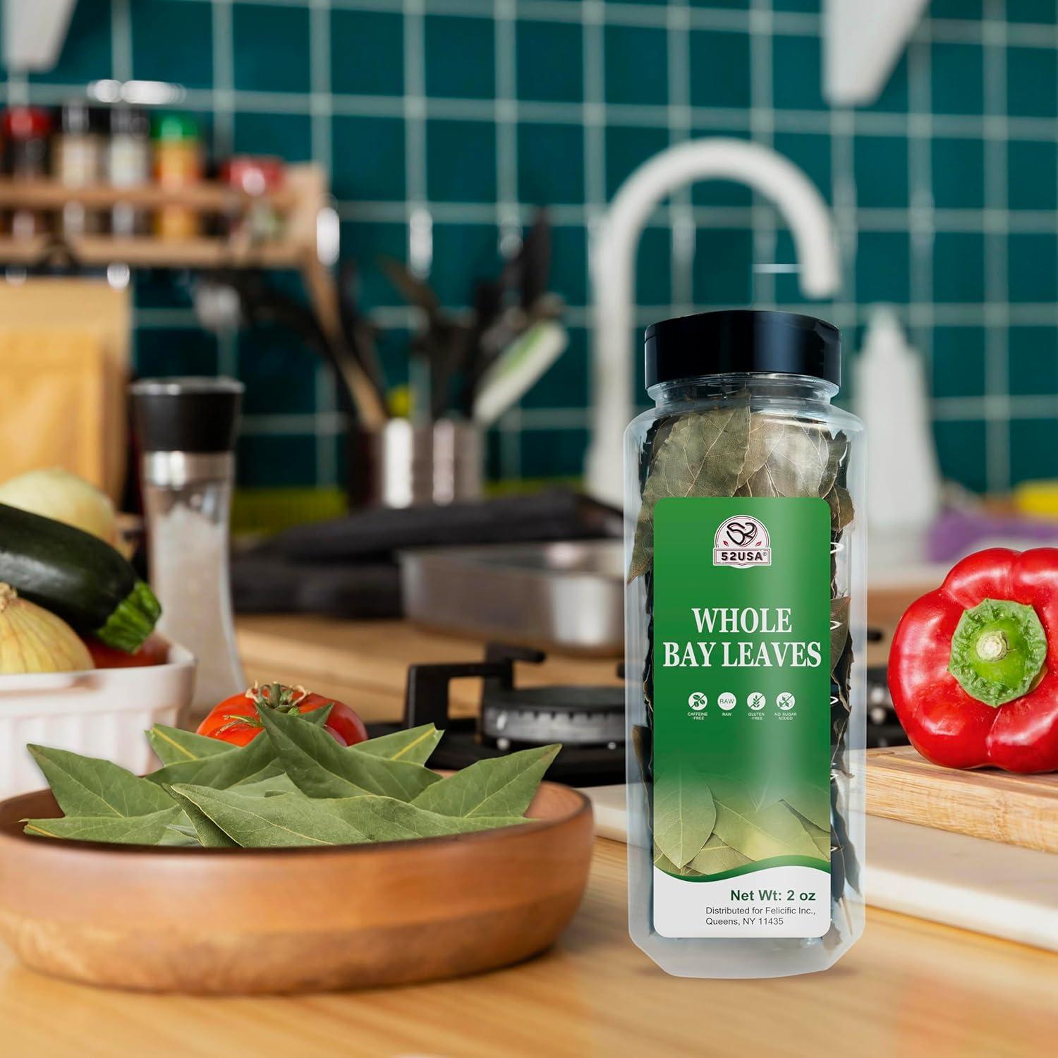 Hojas de Laurel Secas 52USA - 56.7 g, 100% Natural, Sin Gluten