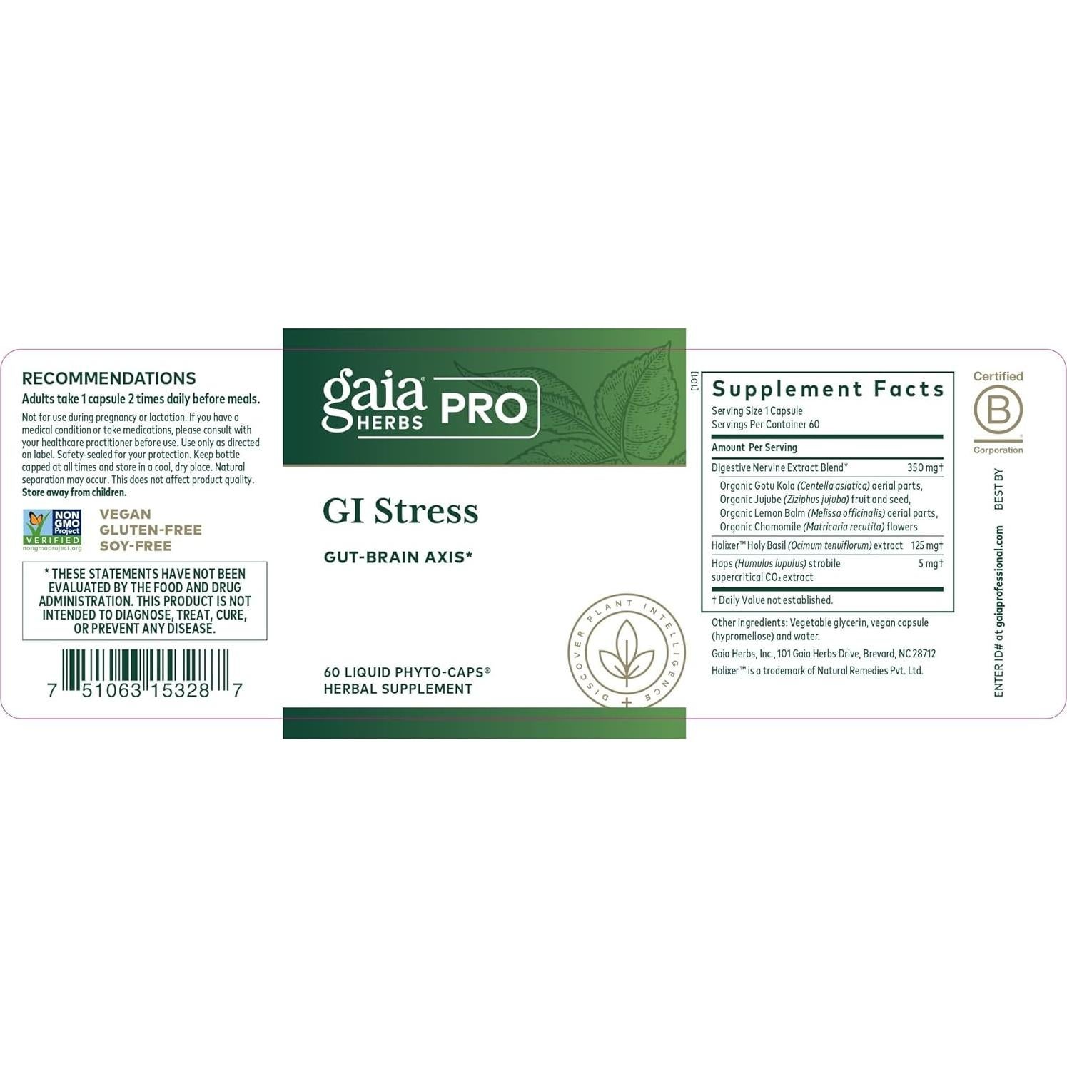 Suplemento Digestivo Gaia Herbs PRO GI Estrés - 60 Cápsulas