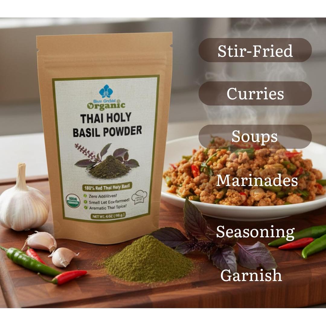 Polvo de Albahaca Sagrada Tailandesa Orgánica 113.4g - Sazonador Gourmet