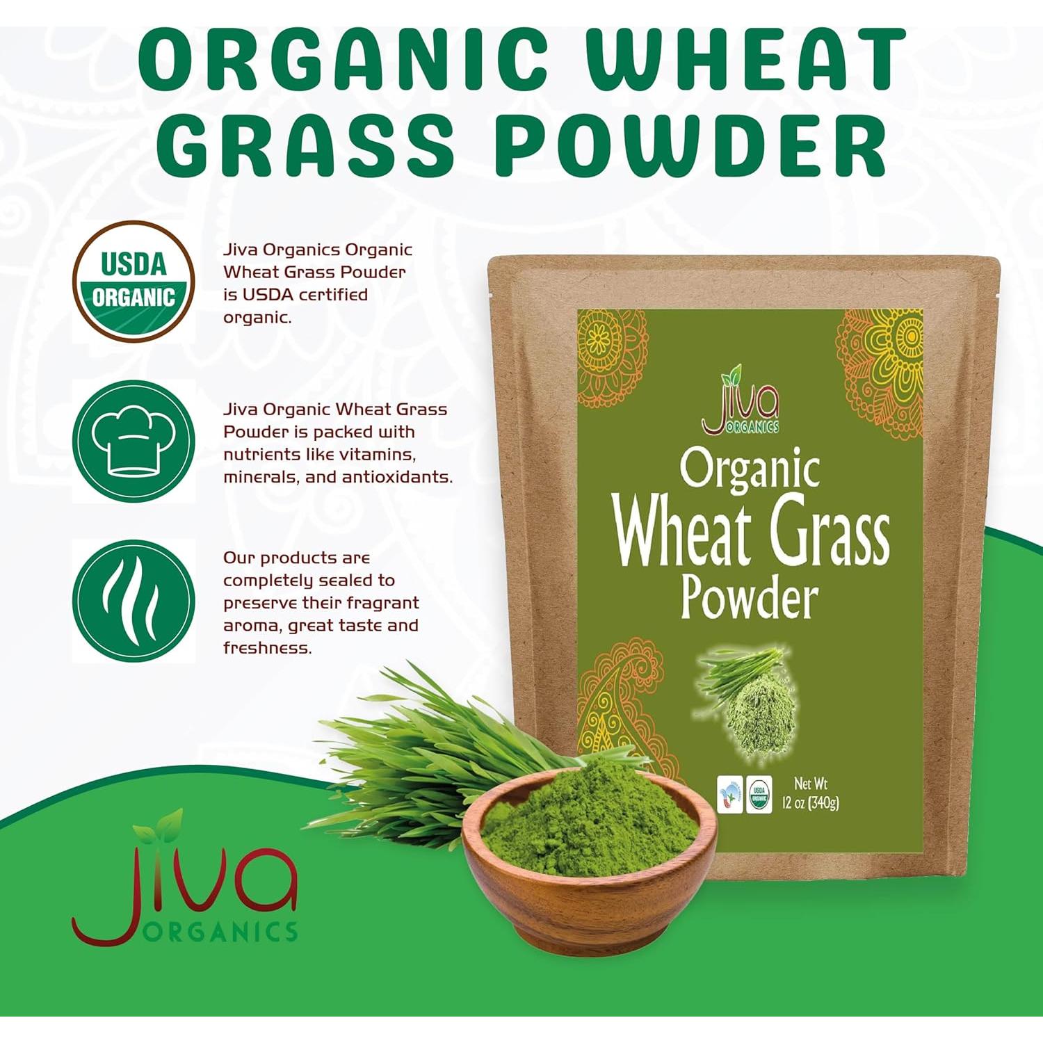 Polvo de Jugo de Pasto de Trigo Orgánico Jiva 340g Bolsa Kraft