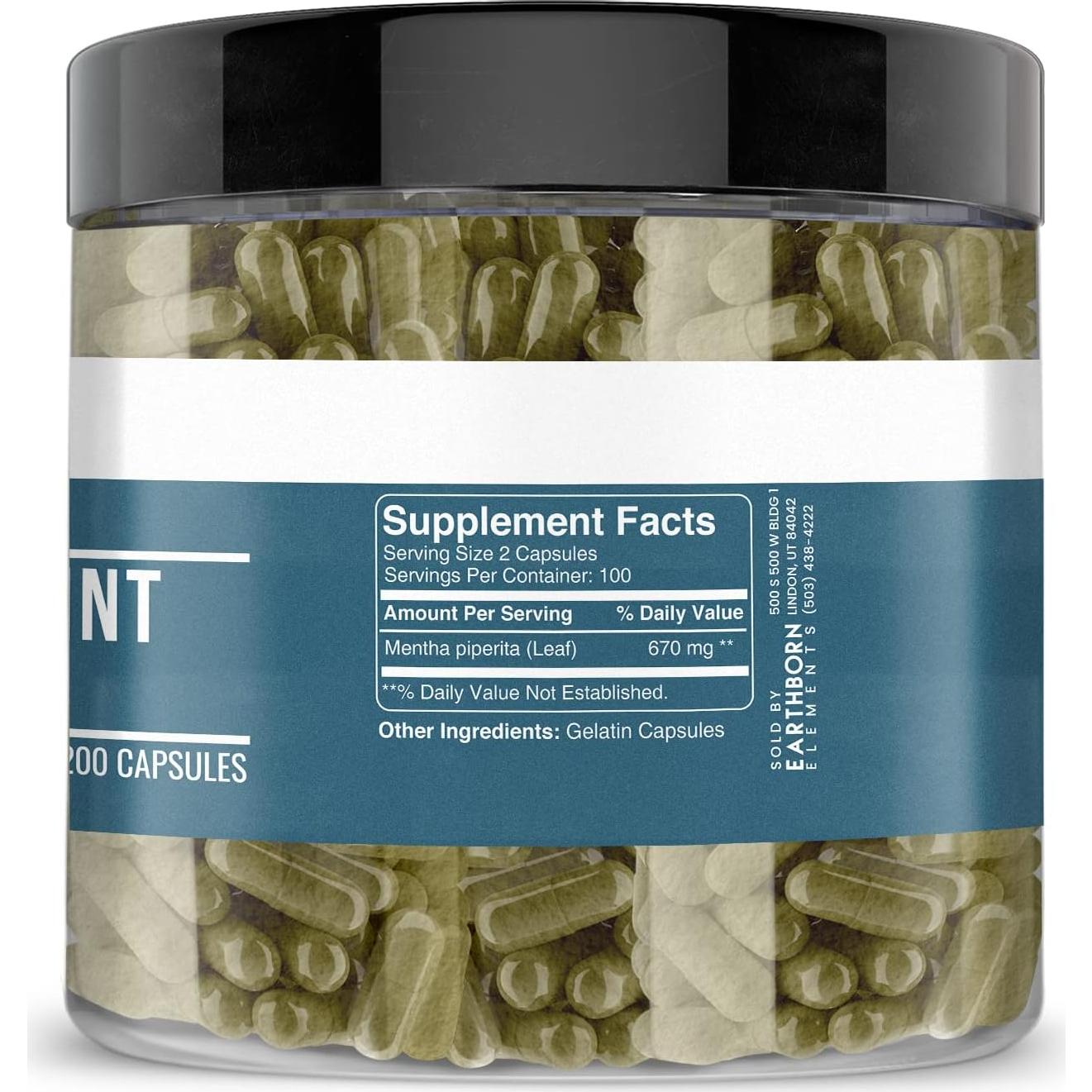 Cápsulas de Hojas de Menta Earthborn Elements 200 Unidades