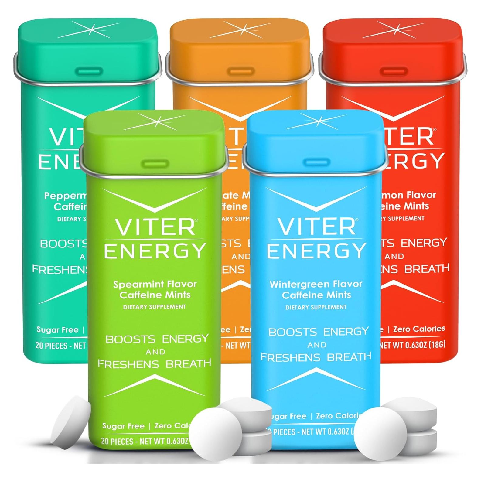 Mentas de Cafeína Viter Energy 40mg - Sin Azúcar, Vegano, 20pcs