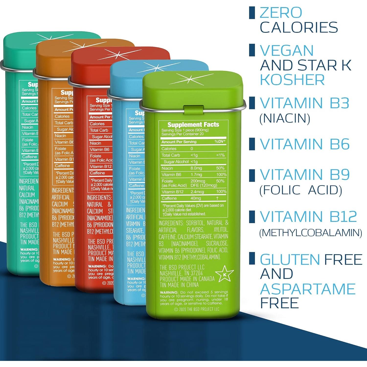 Mentas de Cafeína Viter Energy 40mg - Sin Azúcar, Vegano, 20pcs