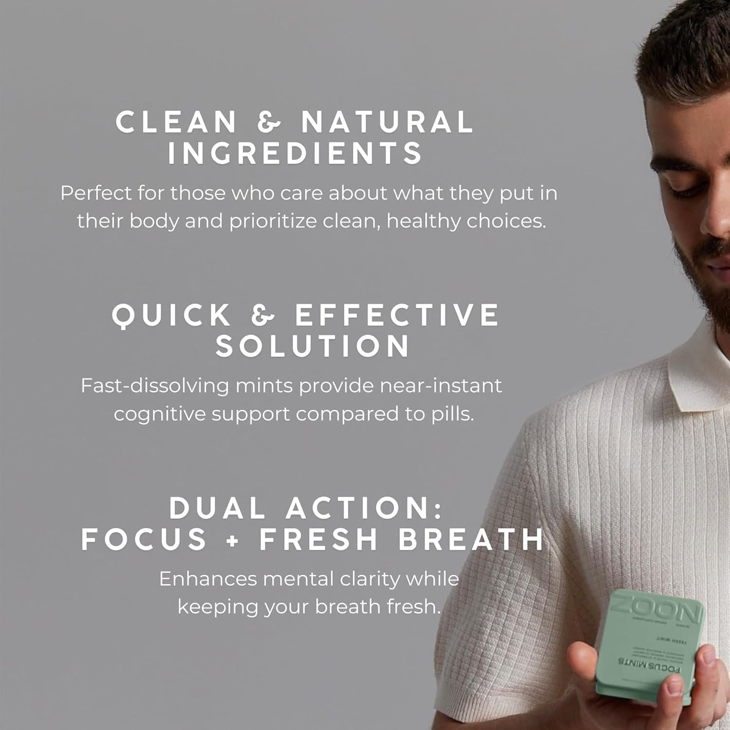 Mentitas Funcionales NOOZ Focus Mints - Menta Fresca 150 Unidades