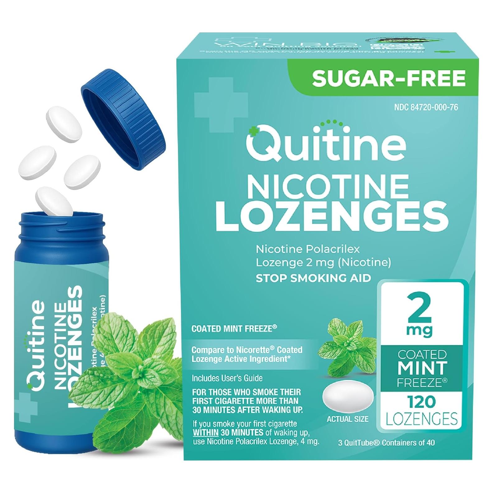 Pastillas de Nicotina Quitine 2mg Menta, 120 Unidades, Ayuda a Dejar de Fumar