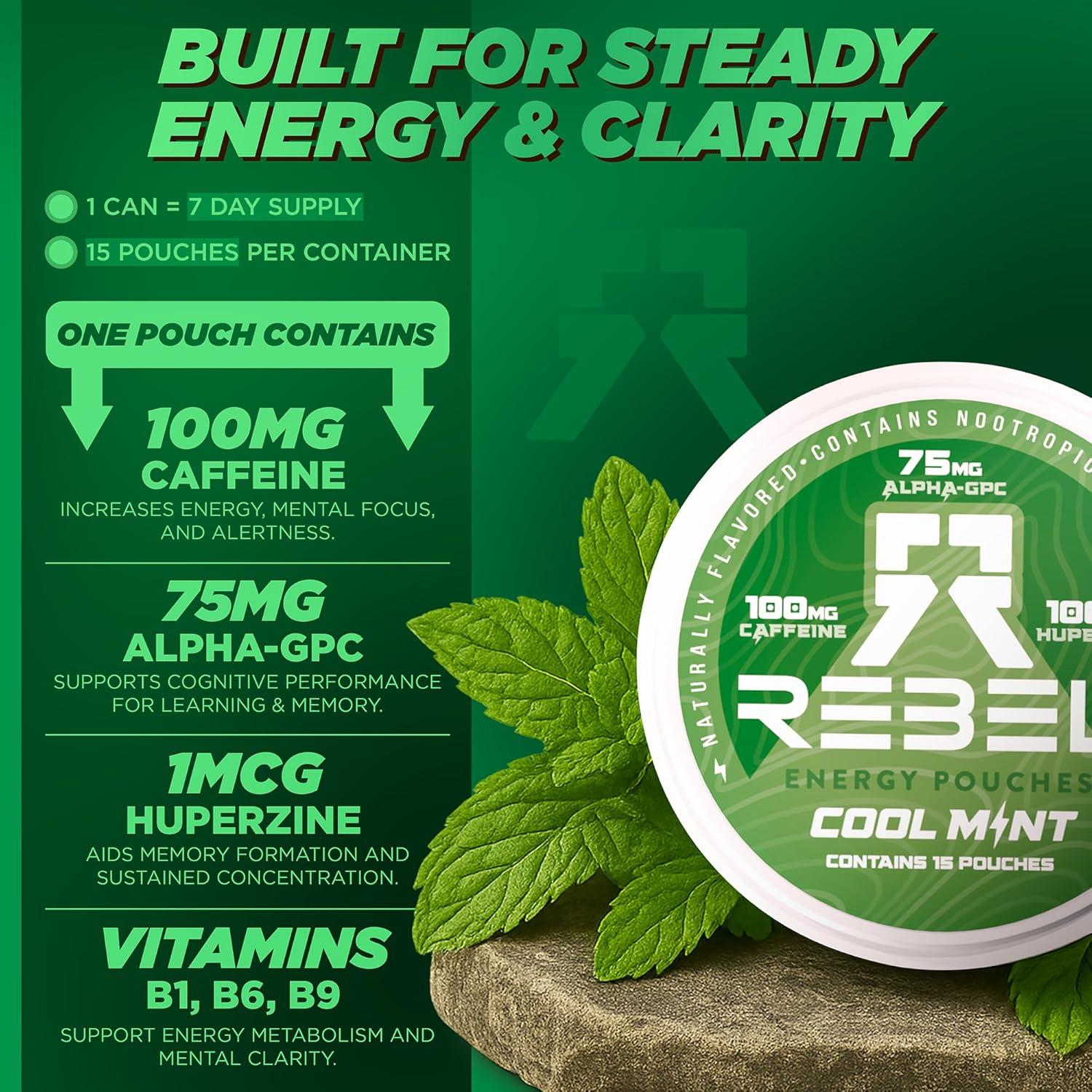 Bolsitas Energéticas Rebel Menta 100mg Cafeína Sin Azúcar