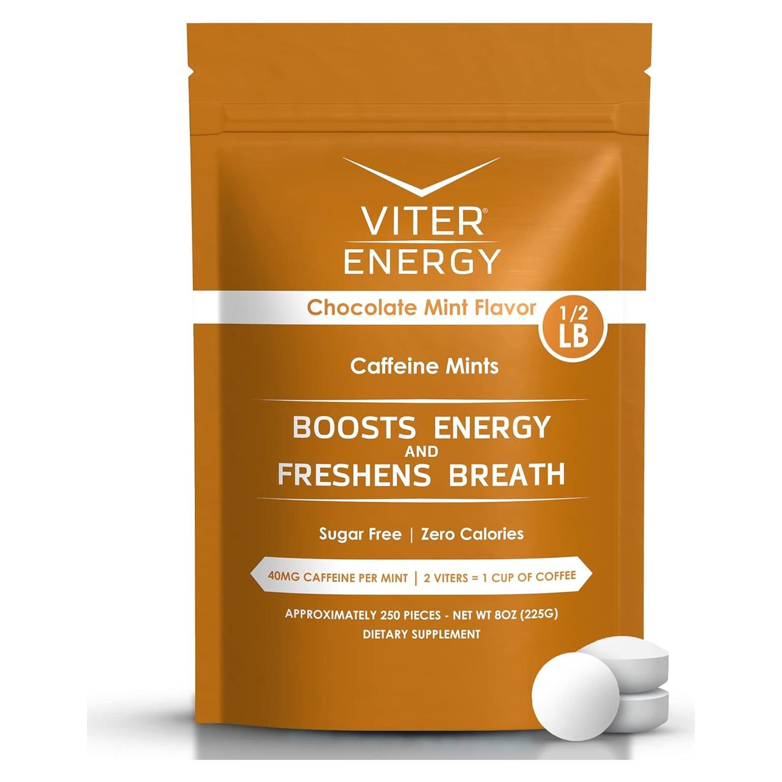 Mentas de Cafeína Viter Energy 40mg Chocolate Menta 250u