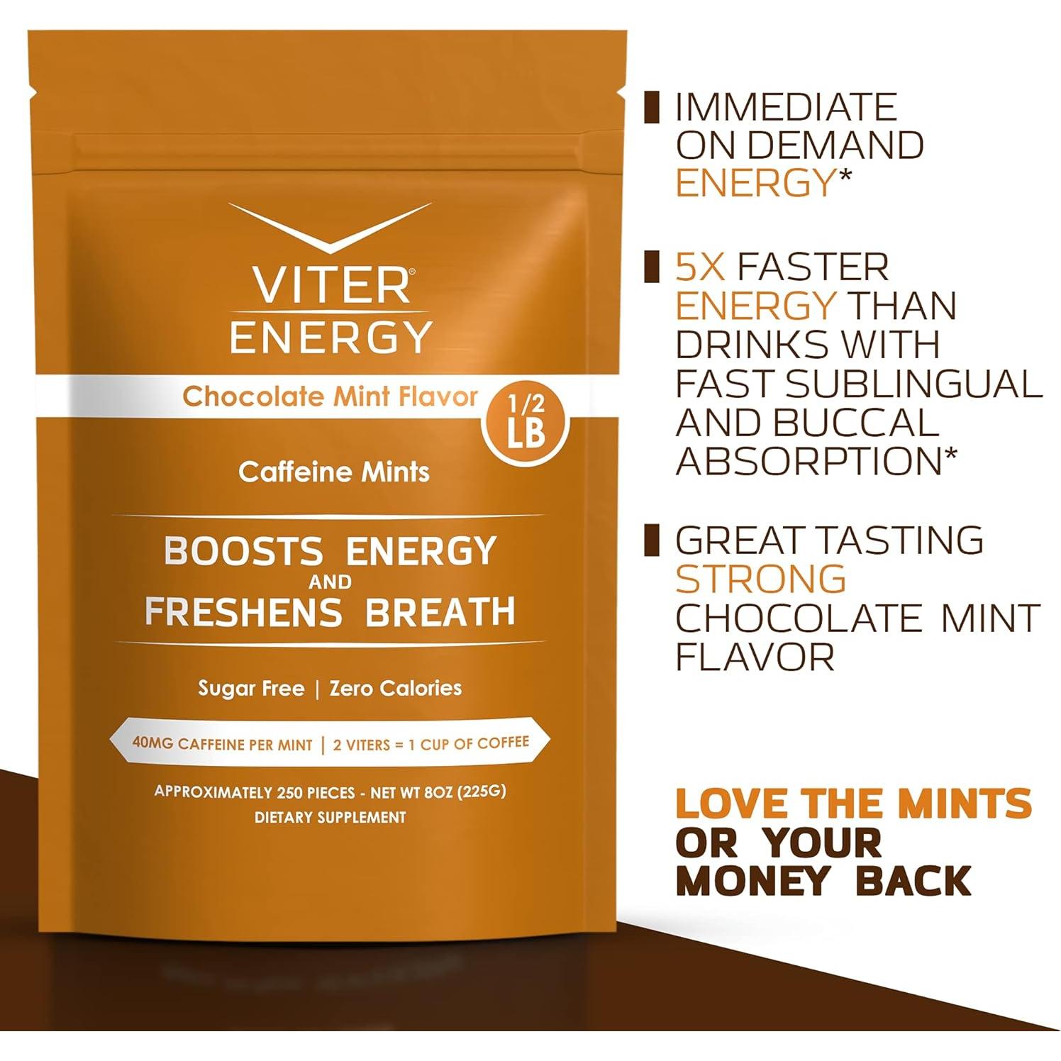 Mentas de Cafeína Viter Energy 40mg Chocolate Menta 250u