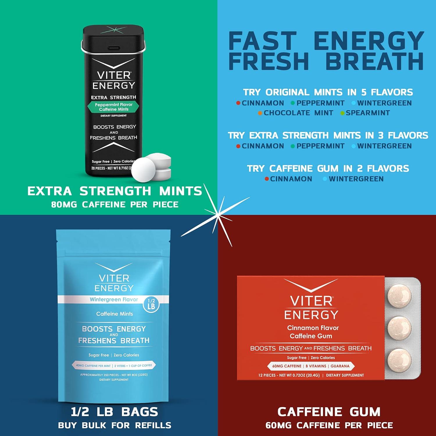 Mentas de Cafeína Viter Energy 40mg Chocolate Menta 250u