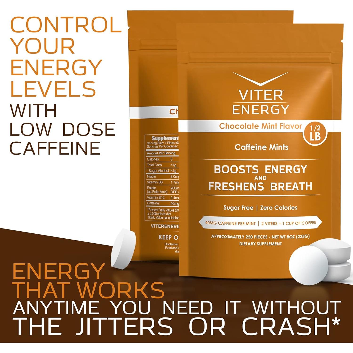 Mentas de Cafeína Viter Energy 40mg Chocolate Menta 250u