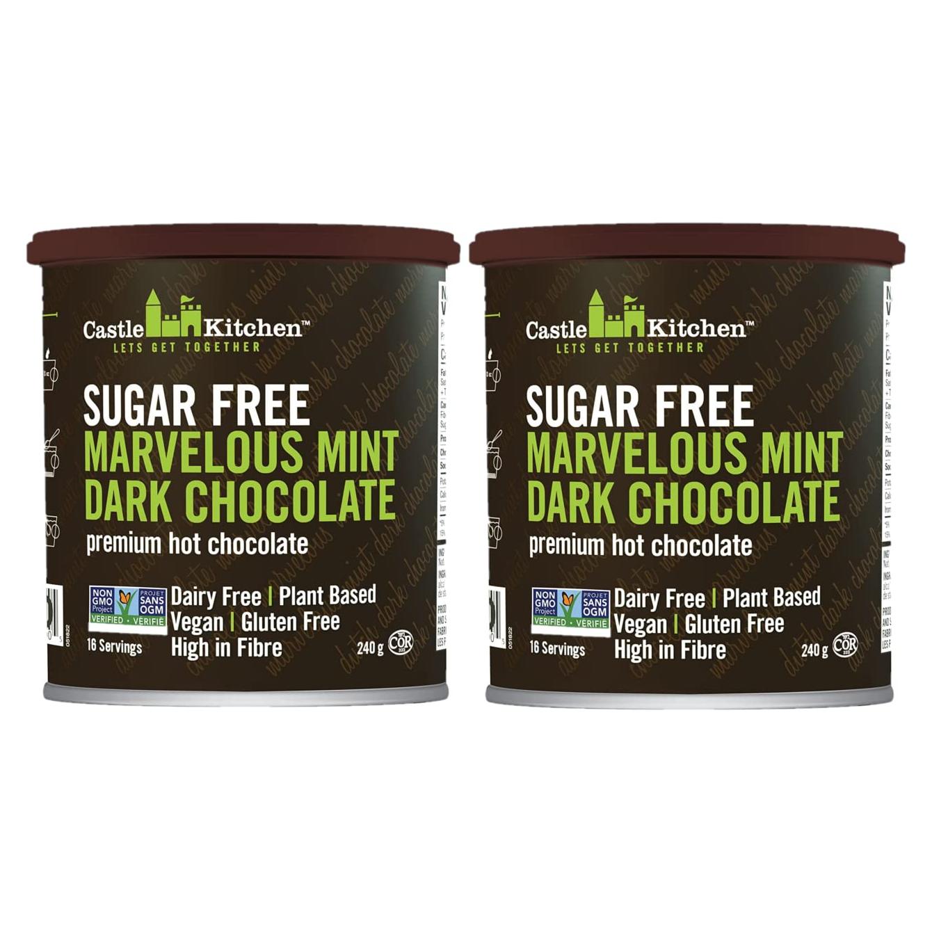 Chocolate Caliente Oscuro Sin Azúcar de Menta Castle Kitchen 2 Latas 454 g