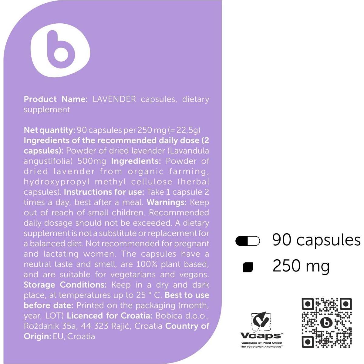 Cápsulas de Lavanda Orgánica Bobica - 90 Veganas para Relajación