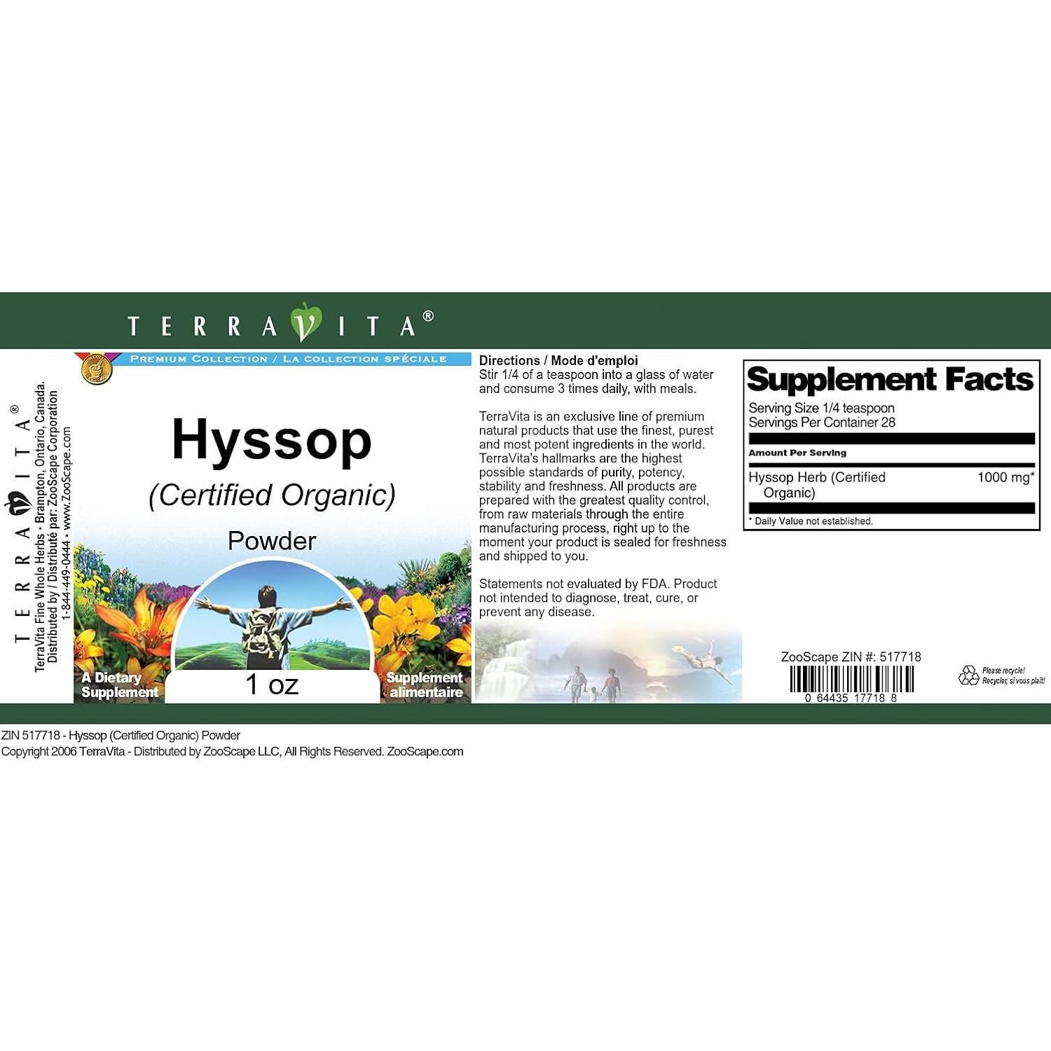 Hisopo Orgánico Certificado en Polvo TerraVita 28.35 g