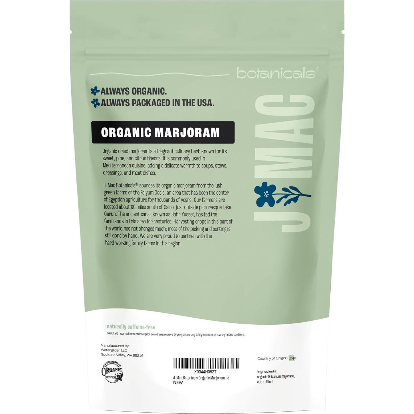 Orégano Orgánico J Mac Botanicals 142 g - Hierba Seca para Té y Cocina