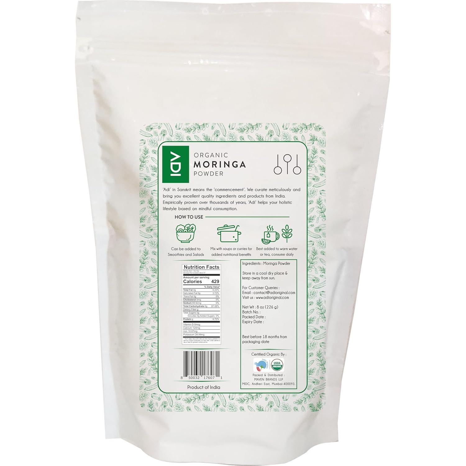 Polvo de Moringa Orgánica ADI 227g - Superalimento Natural