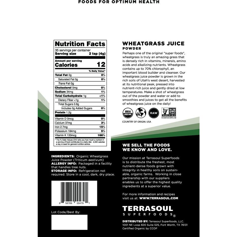 Polvo de Jugo de Pasto de Trigo Orgánico Terrasoul 142g