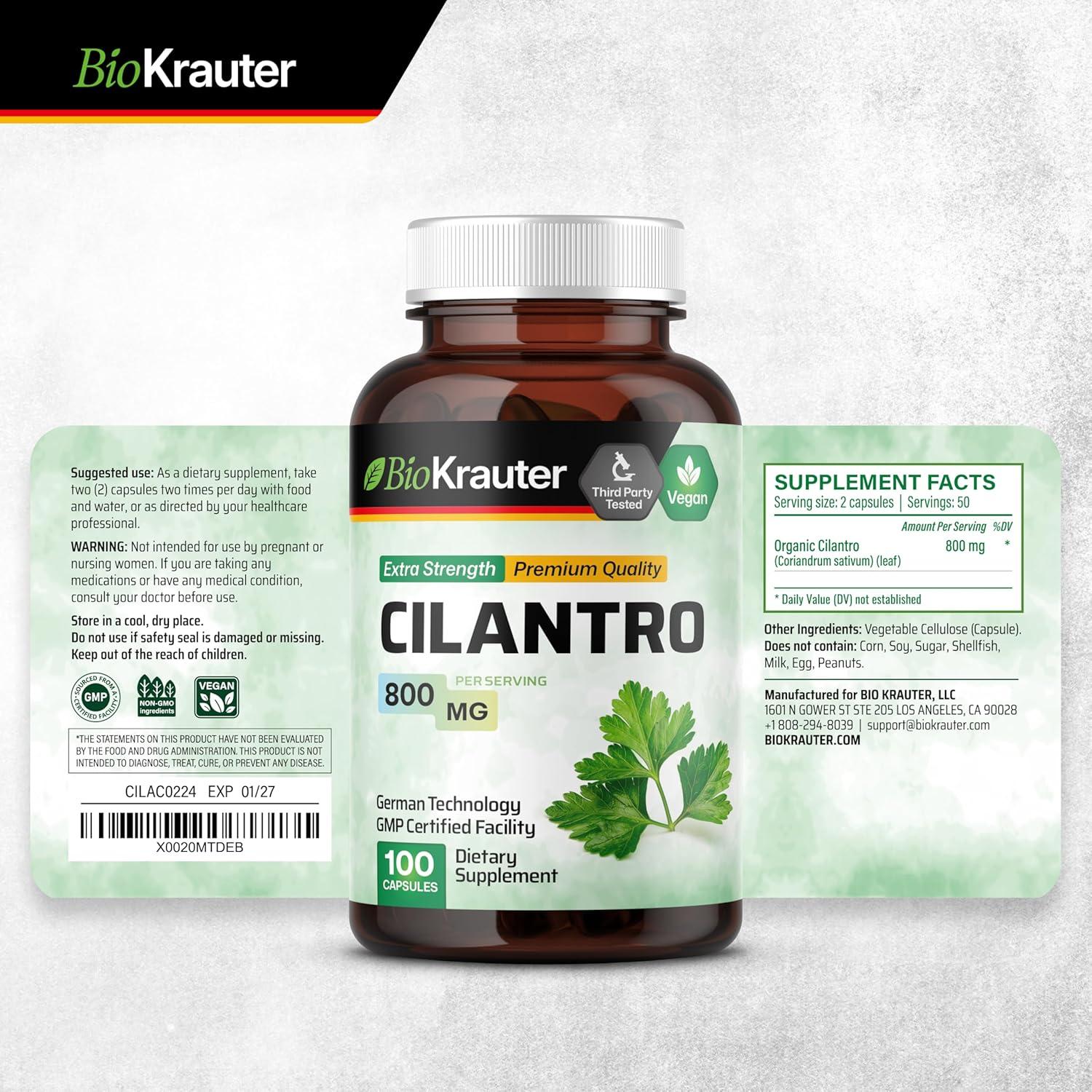 Cápsulas de Cilantro BioKrauter 800 mg - 100 pcs Veganas Detox