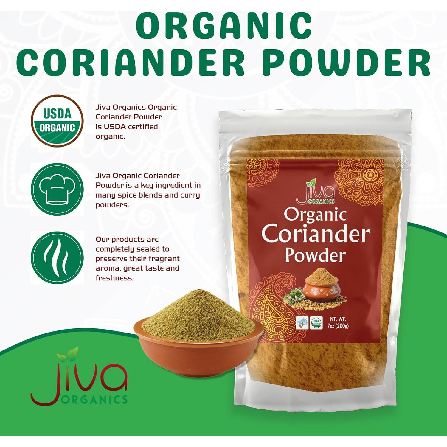 Polvo de Cilantro Orgánico Jiva Organics 198.45g - Sin OGM