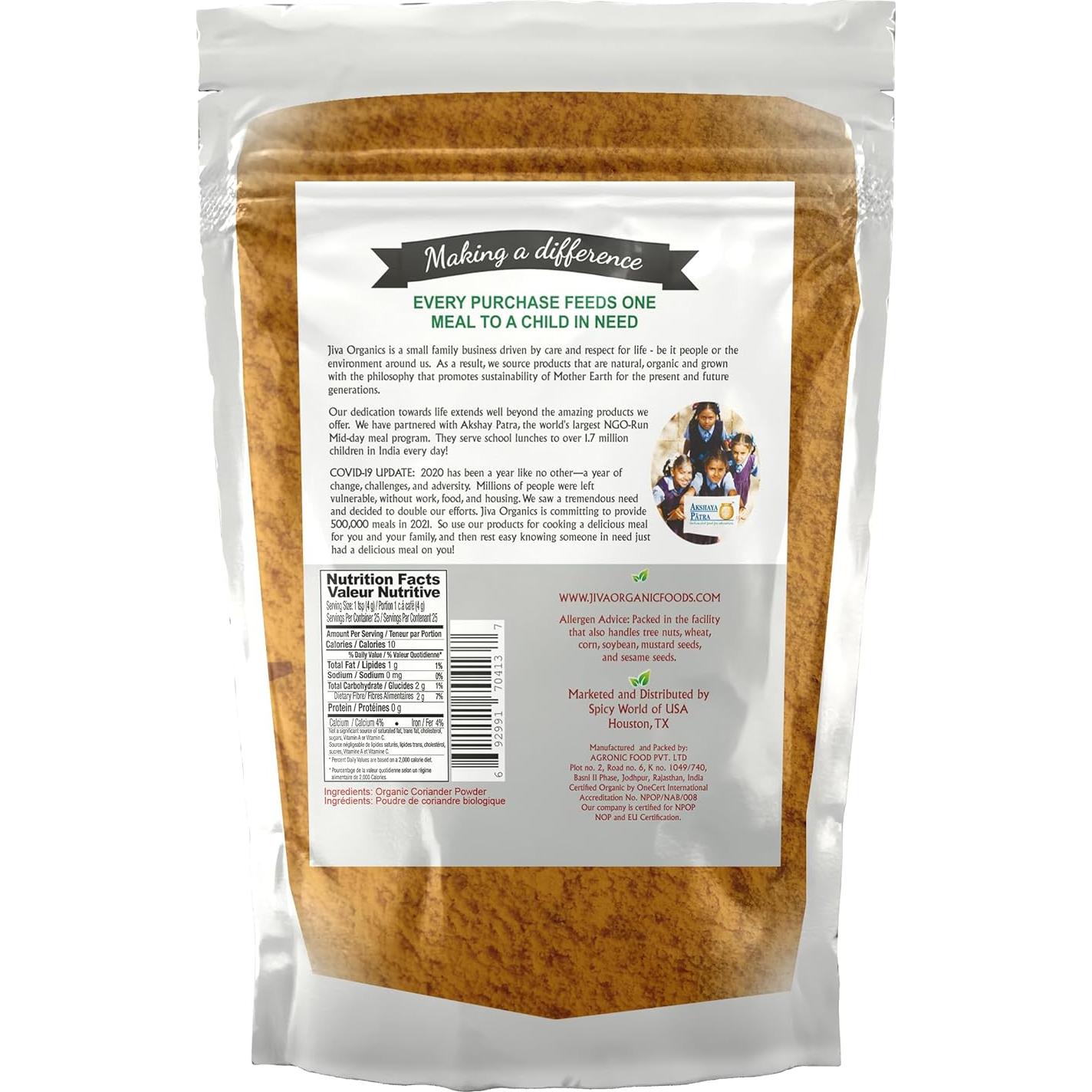 Polvo de Cilantro Orgánico Jiva Organics 198.45g - Sin OGM