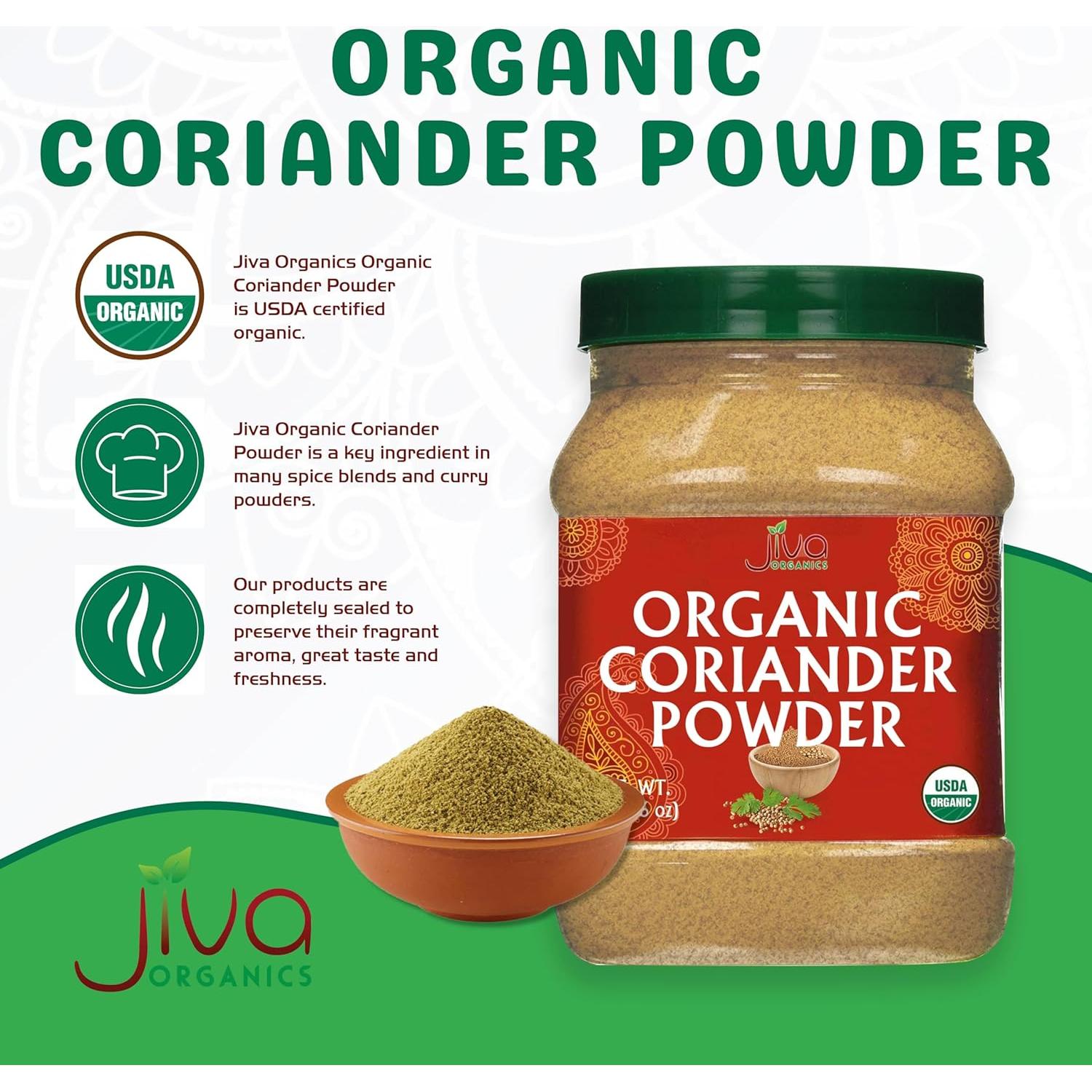 Polvo de Cilantro Orgánico Jiva 450g - Sin Aditivos, Puro