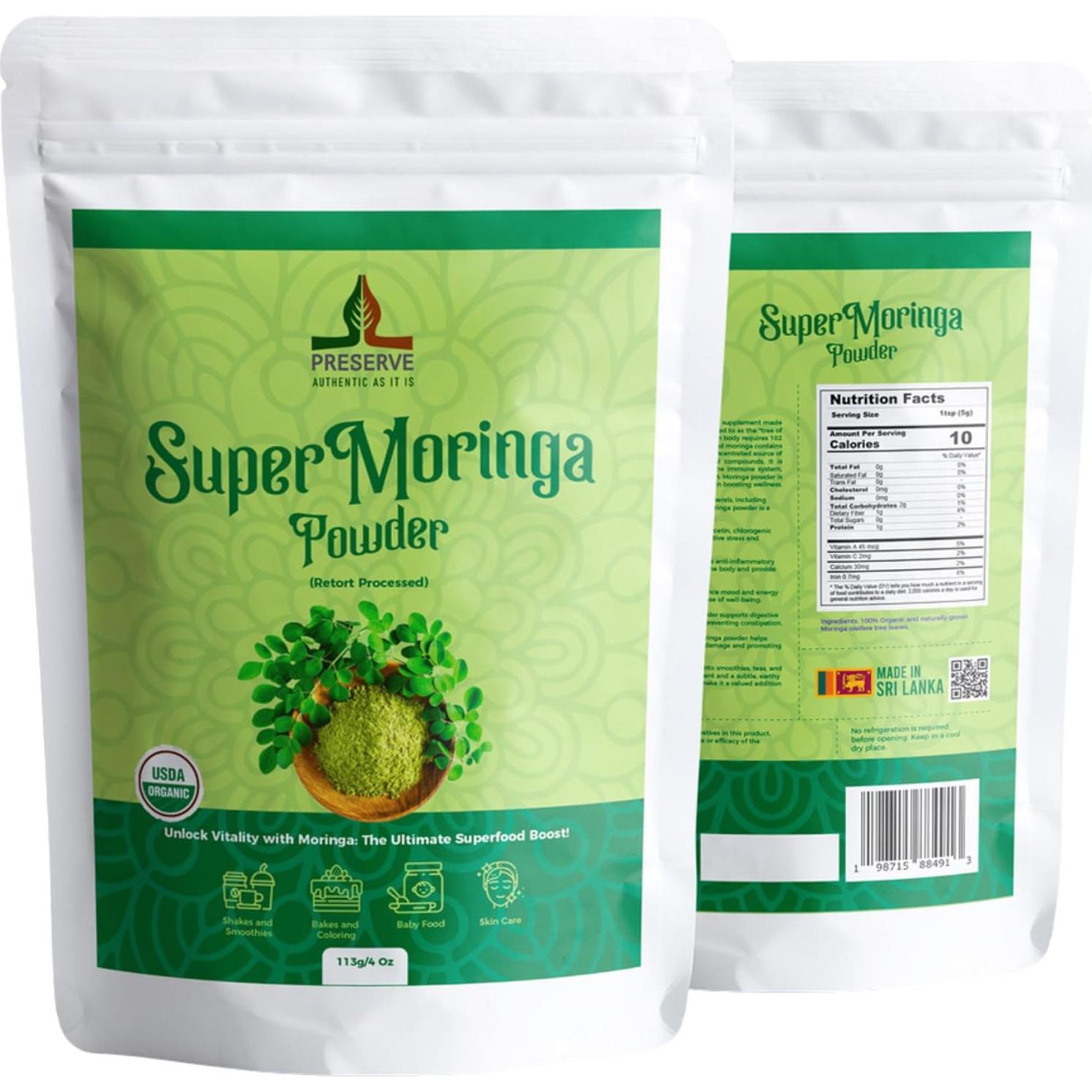 Polvo de Moringa Puro Silk Foods 113g - Sin Gluten y Vegano