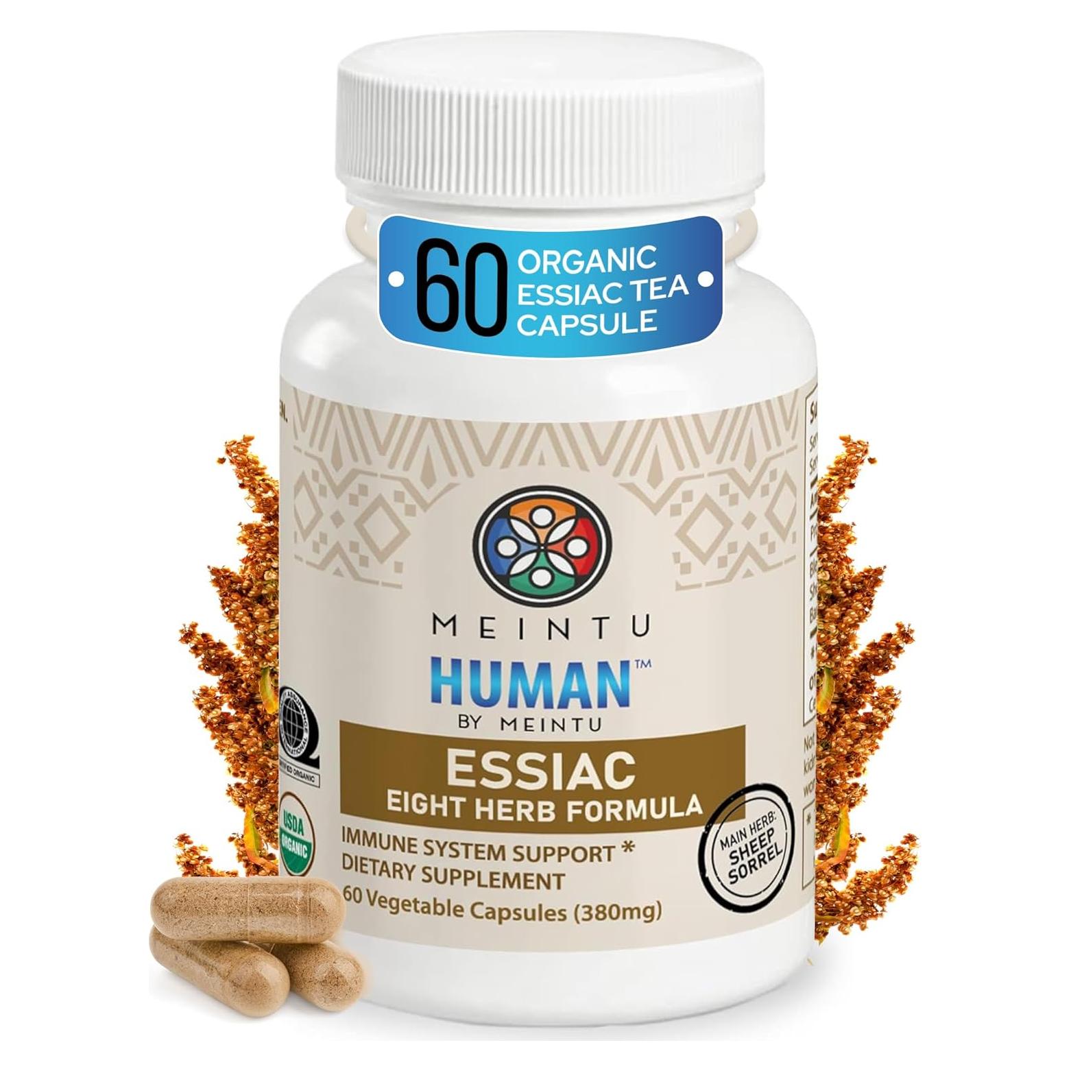 Cápsulas Orgánicas de Té Essiac MEINTU - 60 Unidades - 8 Hierbas