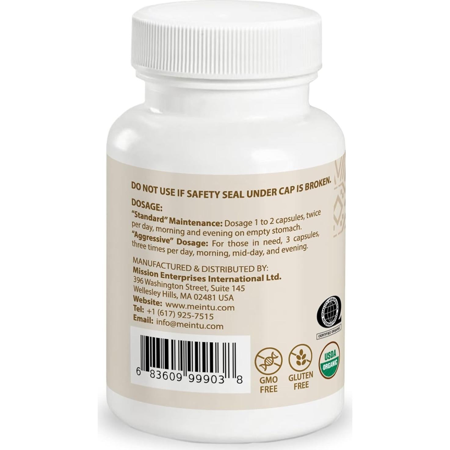 Cápsulas Orgánicas de Té Essiac MEINTU - 60 Unidades - 8 Hierbas