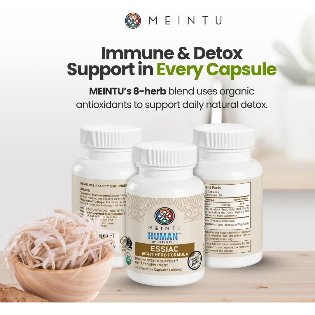 Cápsulas Orgánicas de Té Essiac MEINTU - 60 Unidades - 8 Hierbas