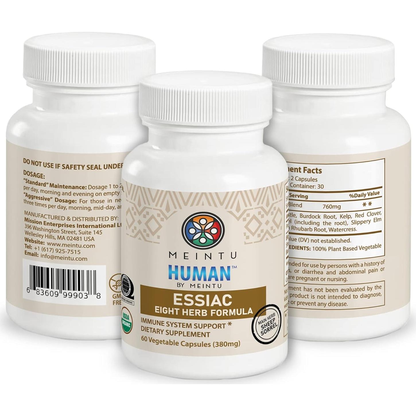 Cápsulas Orgánicas de Té Essiac MEINTU - 60 Unidades - 8 Hierbas