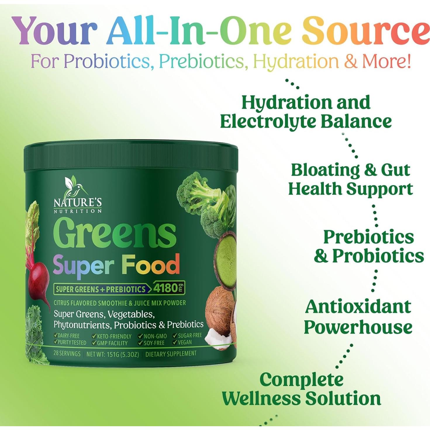 Polvo Verde Superalimento Nature's Nutrition 28 Porciones