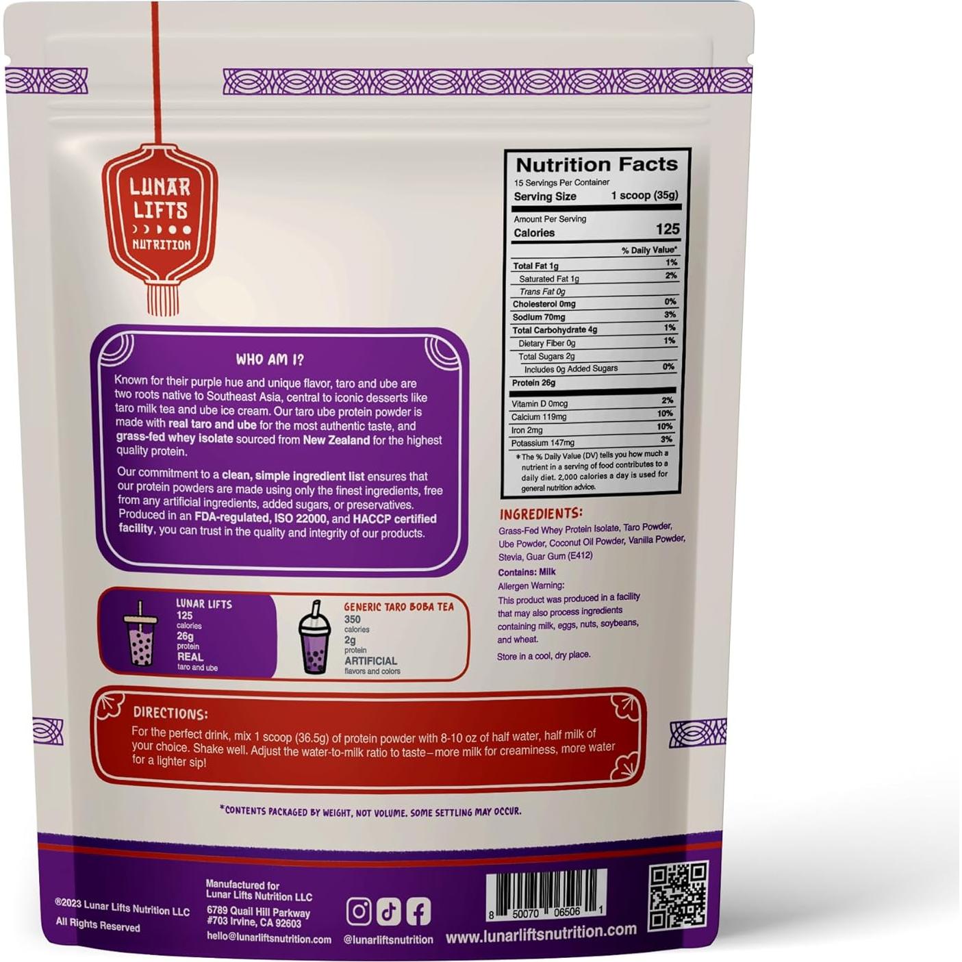 Polvo de Proteína de Taro Ube Lunar Lifts 0.53kg Sin Azúcares