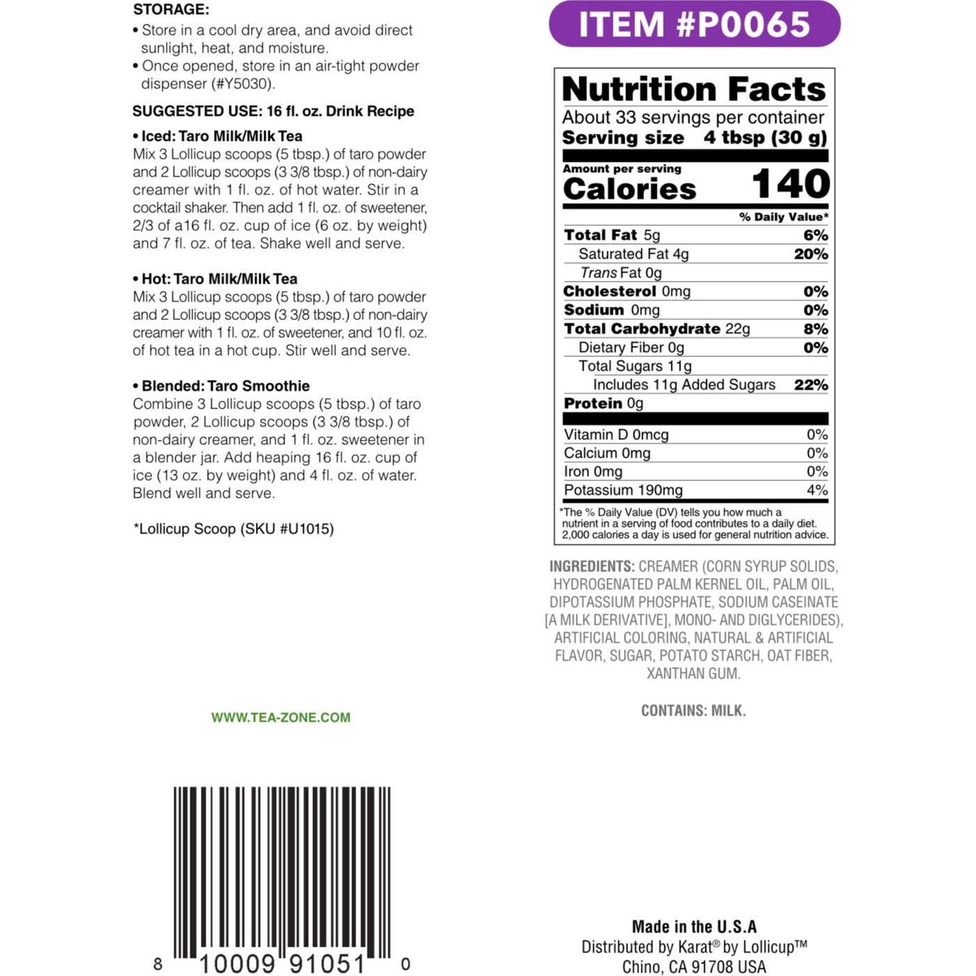 Polvo de Taro Tea Zone 1 kg - Sabor Dulce y Violeta