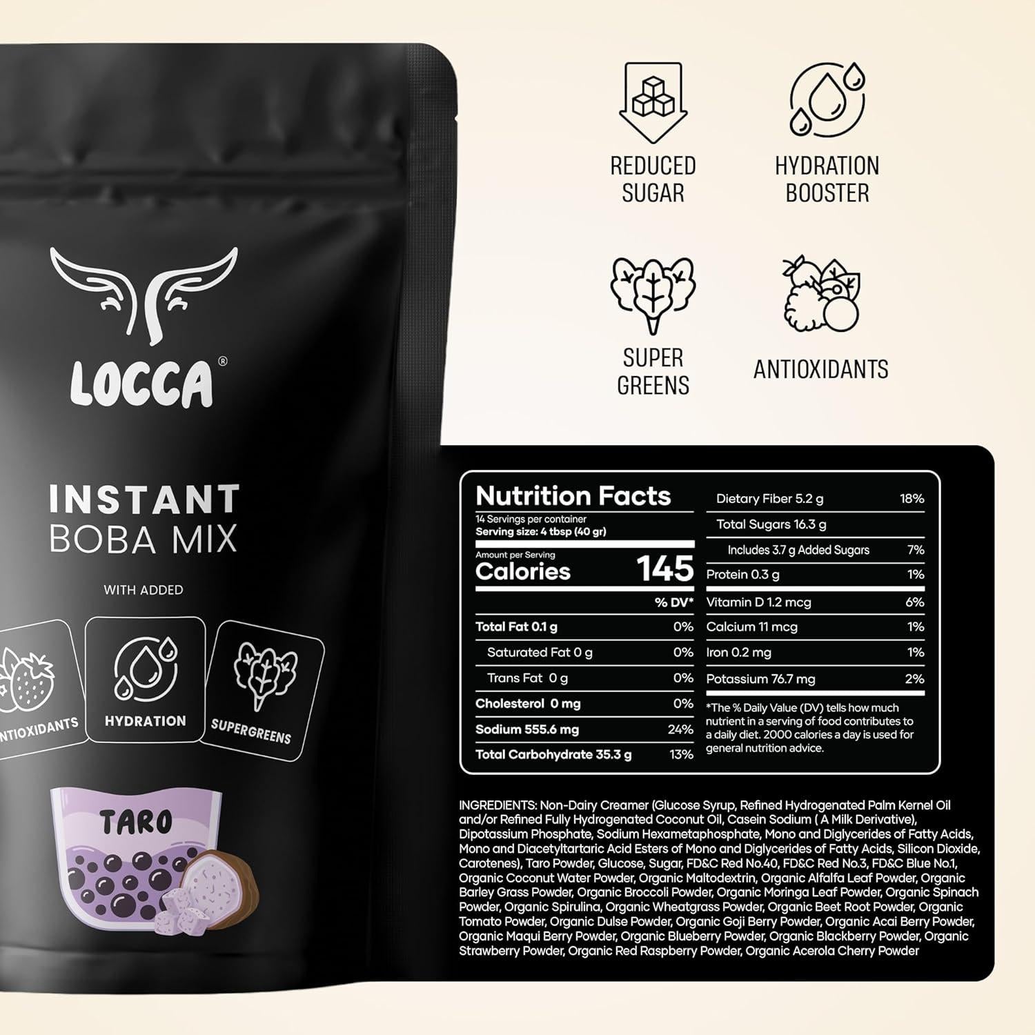 Polvo de Leche Té Taro Locca 560g - Orgánico y Antioxidante