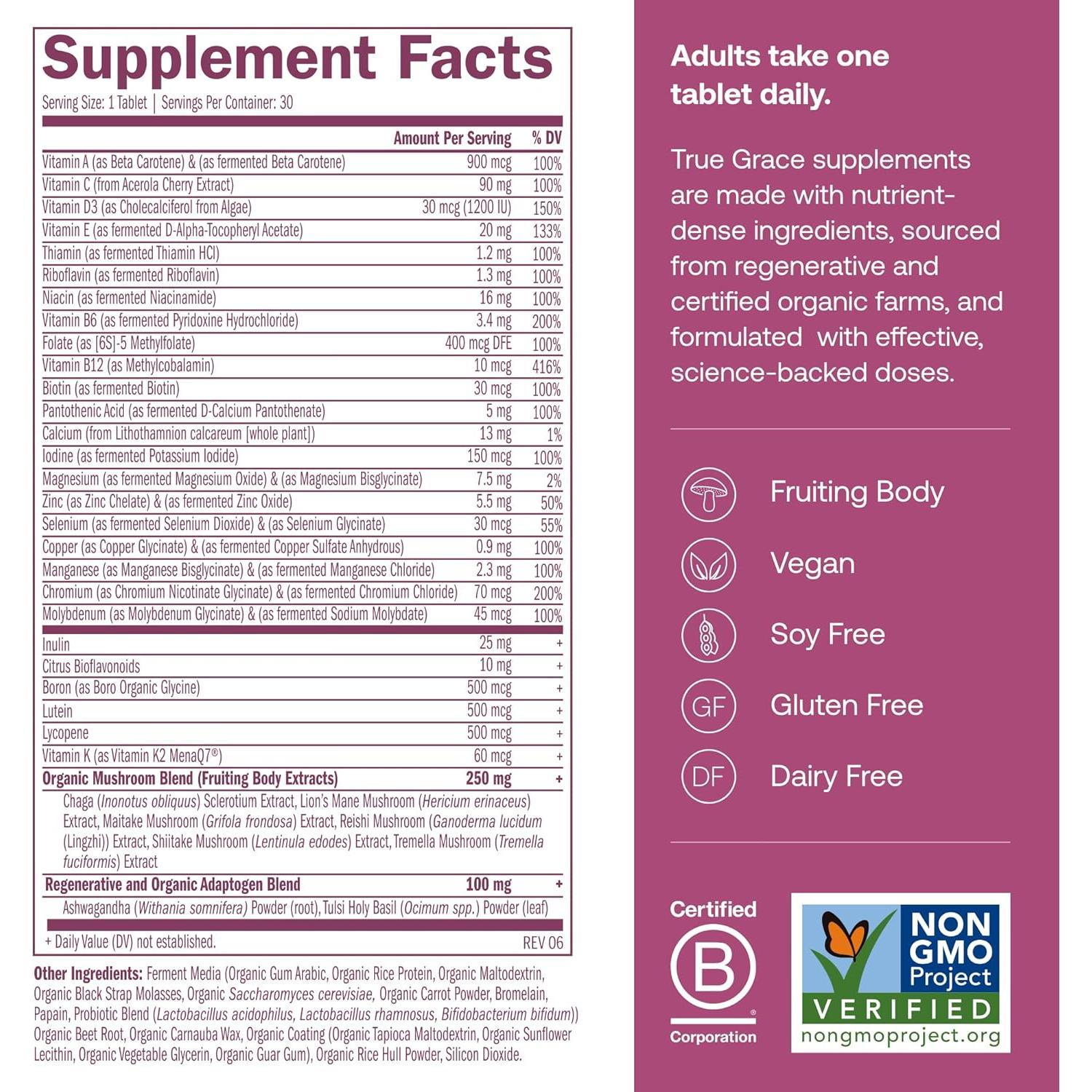 Multivitamina para Mujeres 40+ True Grace - 30 Tabletas Veganas