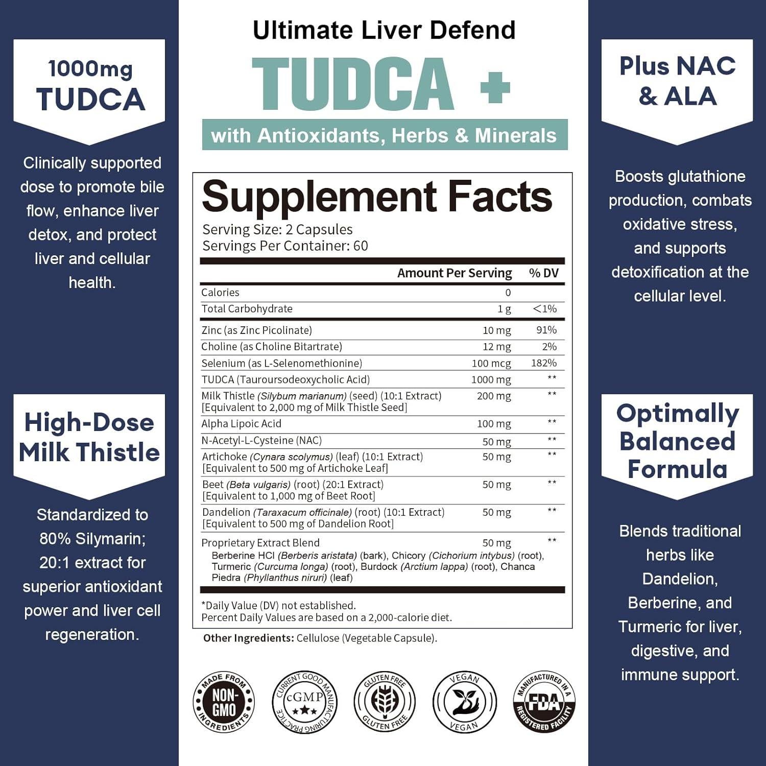 Suplemento Hepático TUDCA Totaria 1000mg Vegano 120 Cts