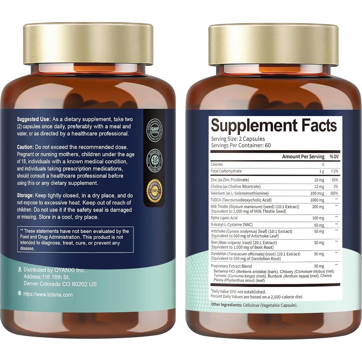 Suplemento Hepático TUDCA Totaria 1000mg Vegano 120 Cts