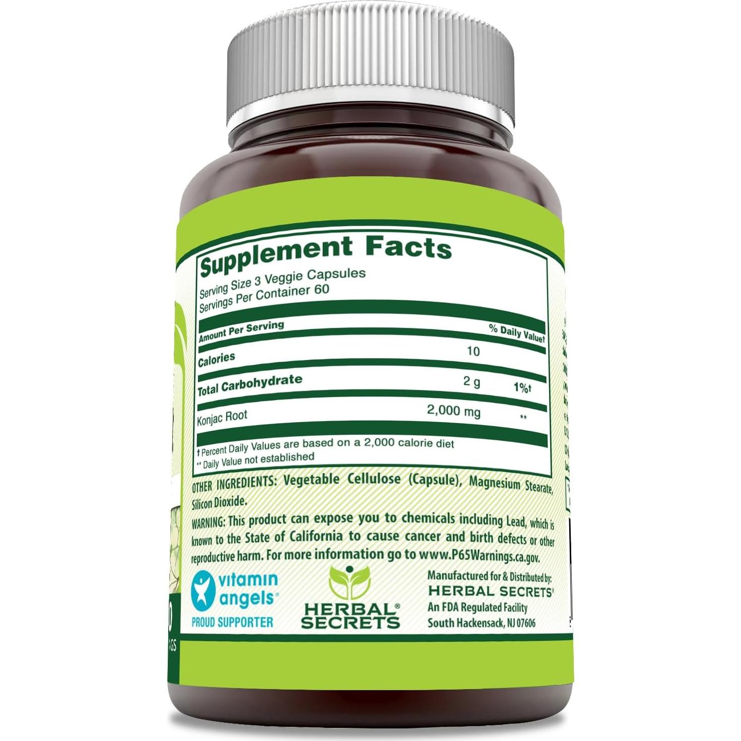 Suplemento de raíz de konjac Herbal Secrets 2000 mg 180 cápsulas