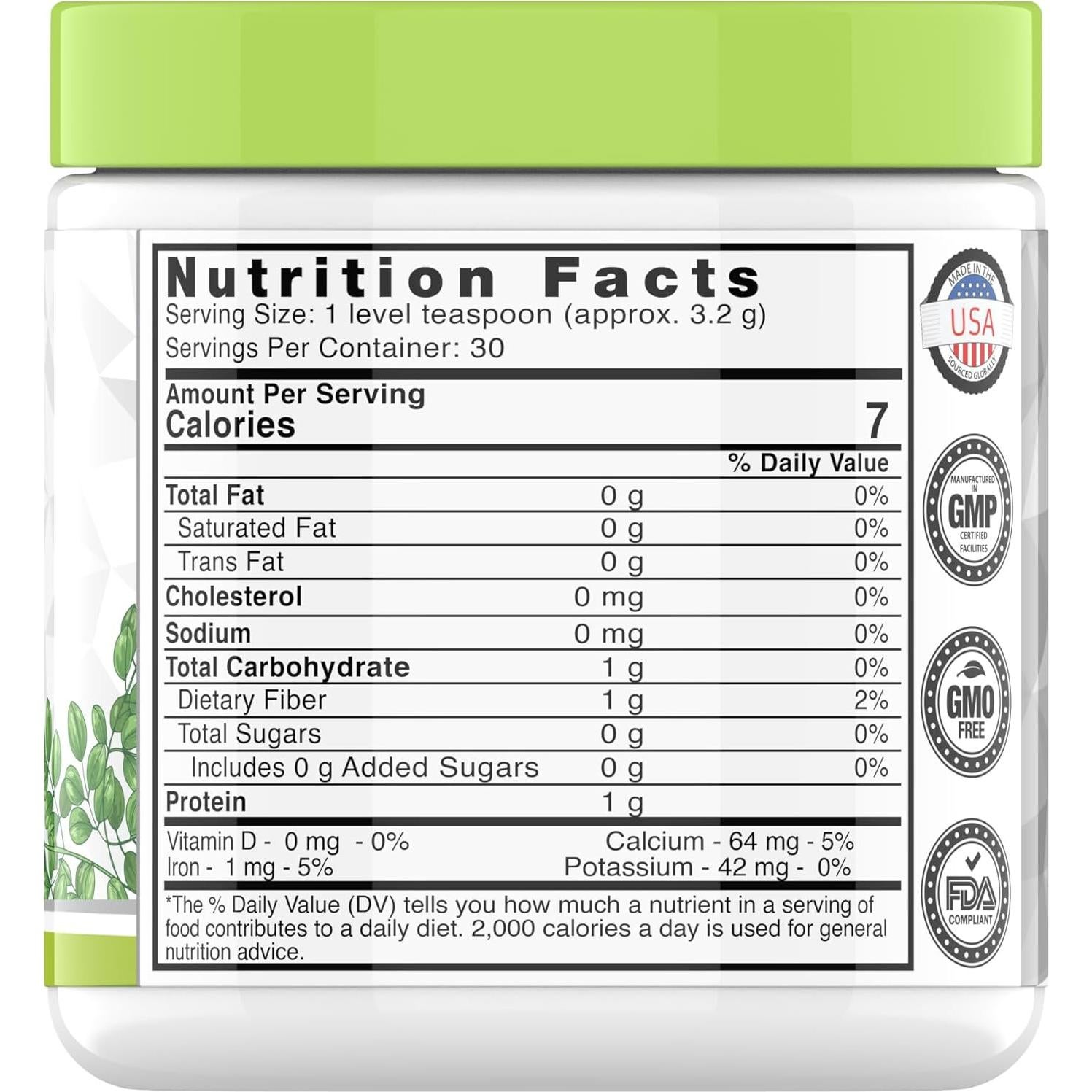 Polvo de Moringa Orgánico TNVitamins 100% Puro 132g