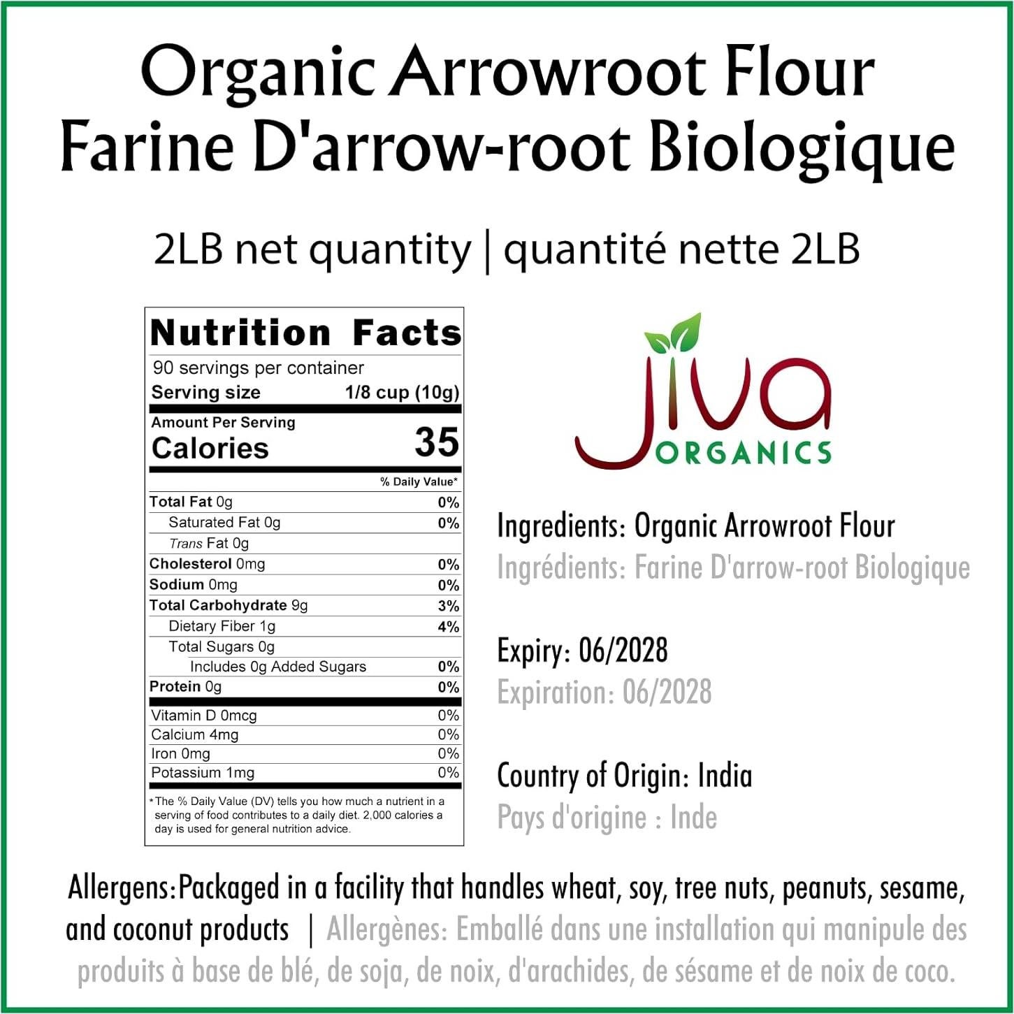 Harina de Arrurruz Orgánica Jiva Organics 907g Sin Gluten