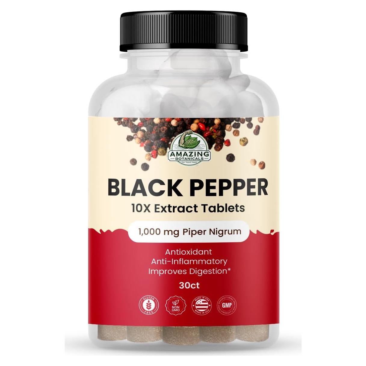 Tabletas de Extracto de Pimienta Negra Amazing Botanicals 1000mg