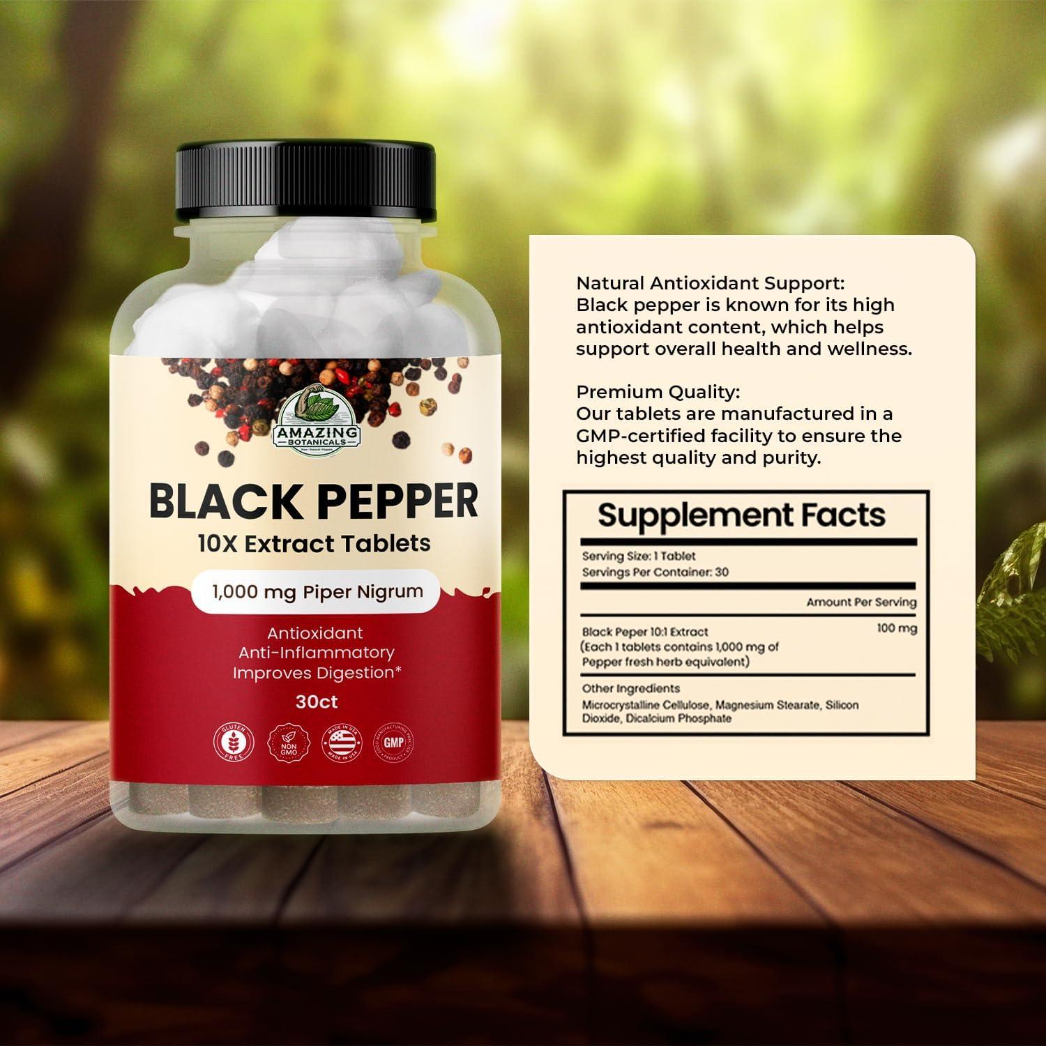 Tabletas de Extracto de Pimienta Negra Amazing Botanicals 1000mg