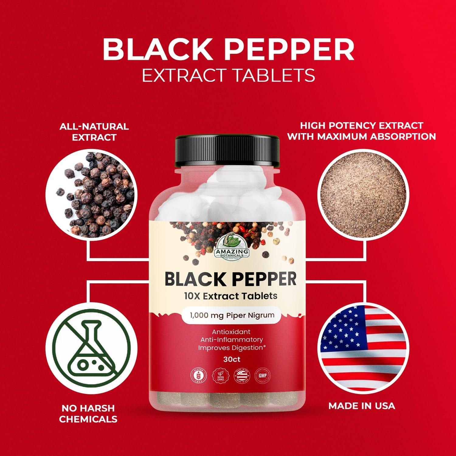 Tabletas de Extracto de Pimienta Negra Amazing Botanicals 1000mg