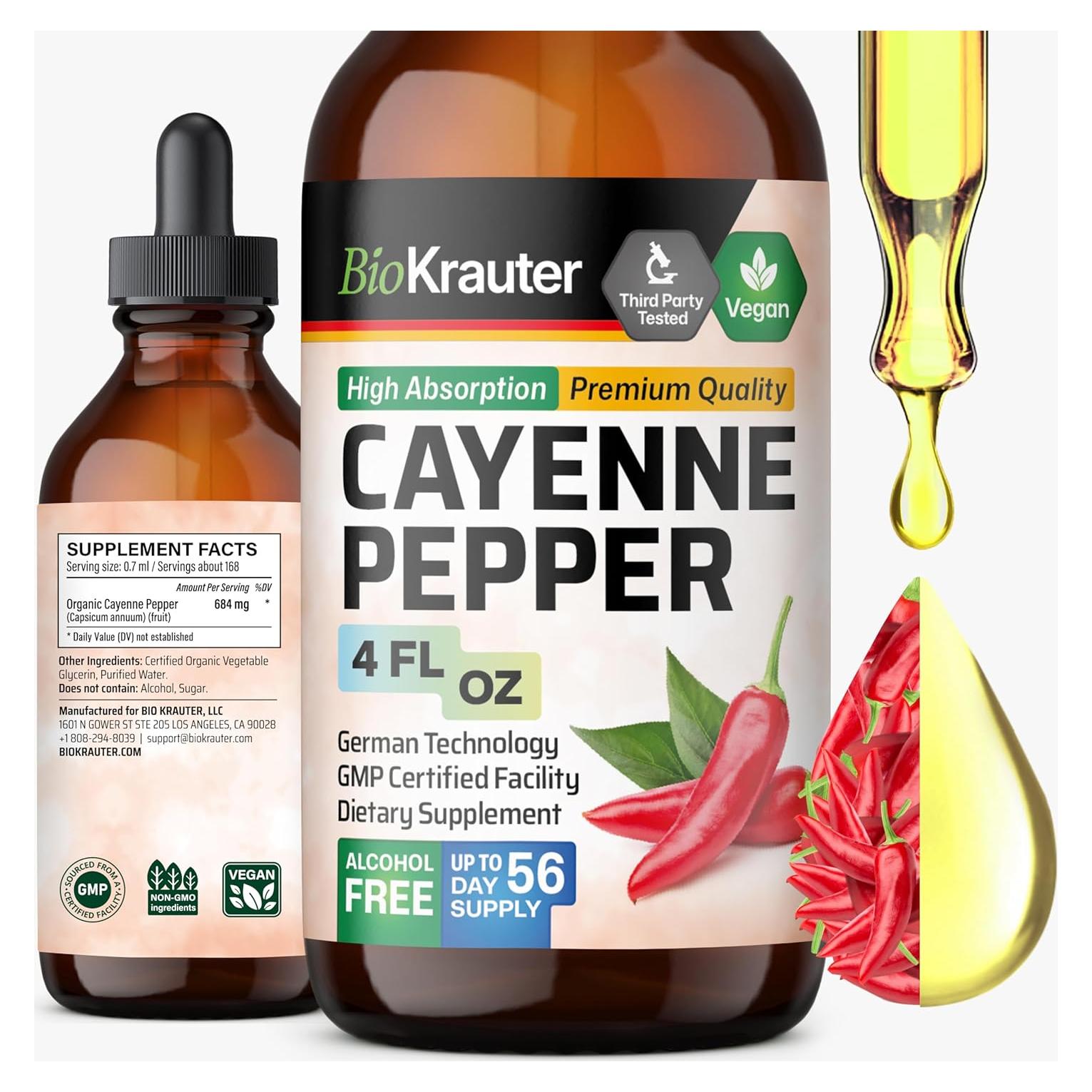 Gotas de Pimienta de Cayena BioKrauter 118 ml - Veganas y Sin Alcohol