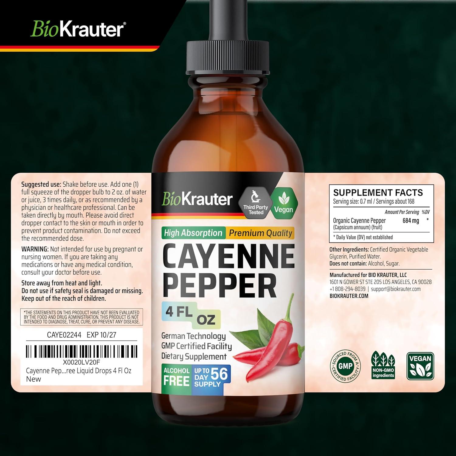 Gotas de Pimienta de Cayena BioKrauter 118 ml - Veganas y Sin Alcohol