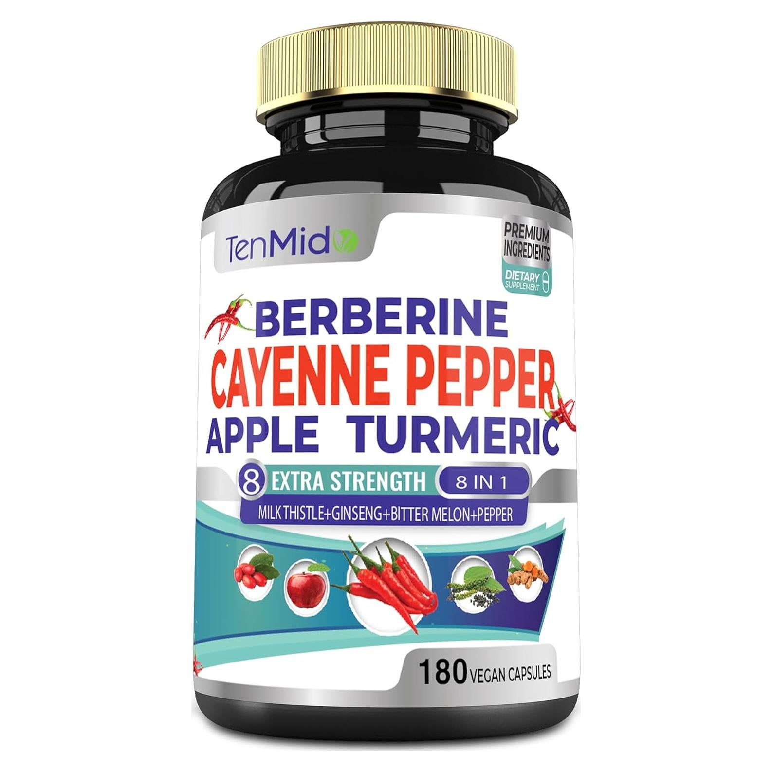 Suplemento Herbal Tenmido 180 Cápsulas Cayena Berberina Ginseng