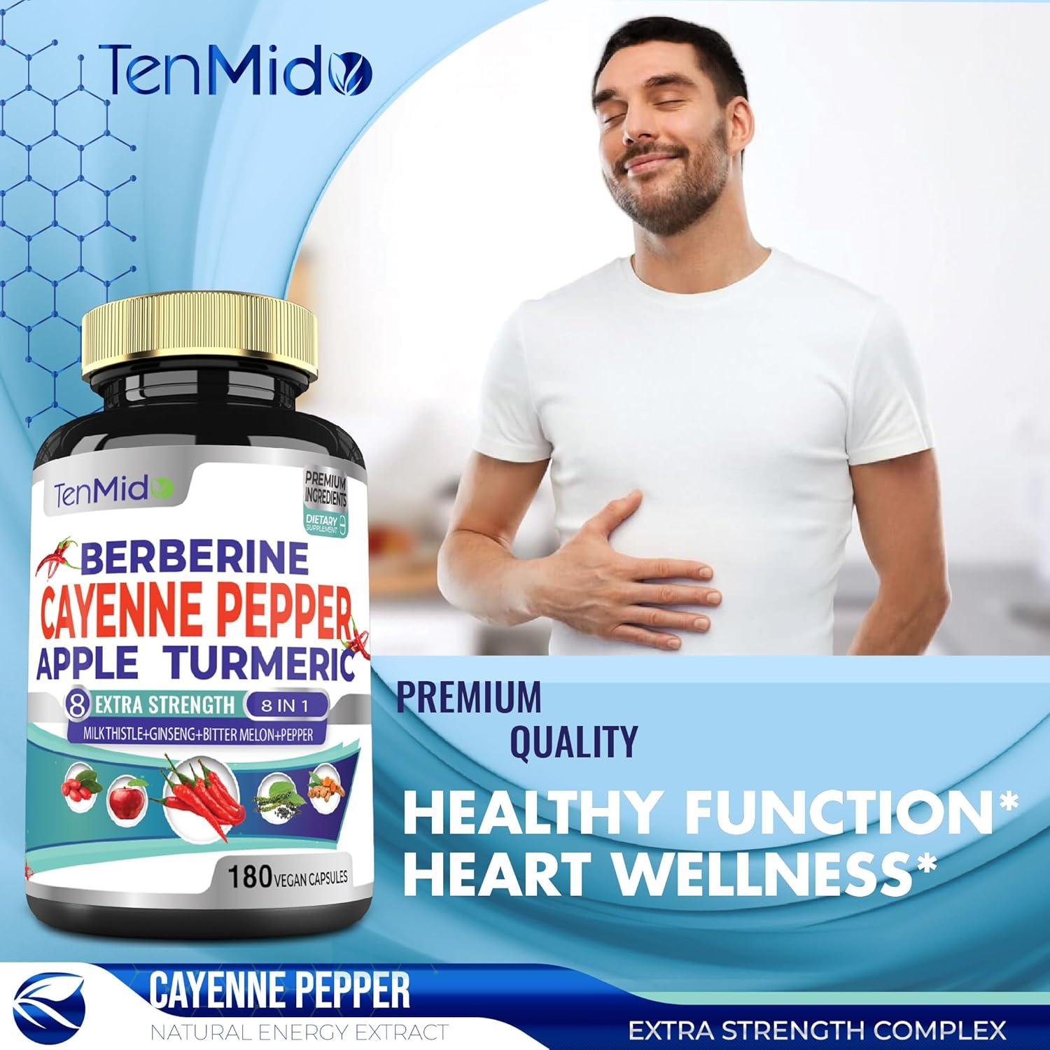 Suplemento Herbal Tenmido 180 Cápsulas Cayena Berberina Ginseng